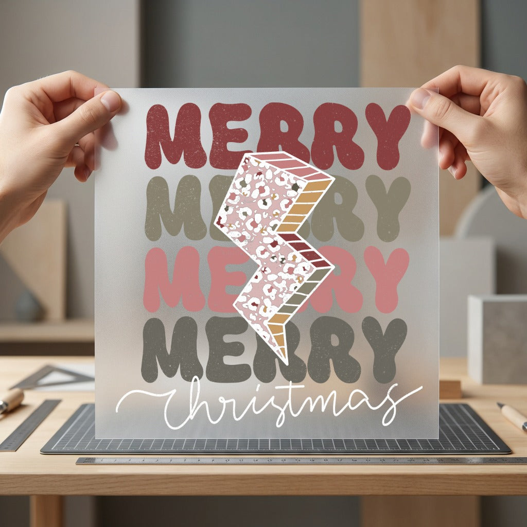 Merry Christmas Retro Lightning Christmas Vintage Ready to Press DTF Transfer for Dtf