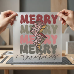 Merry Christmas Retro Lightning Christmas Vintage Ready to Press DTF Transfer for Dtf