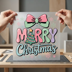 Merry Christmas Retro Pastel Christmas Retro Ready to Press DTF Transfer for Dtf