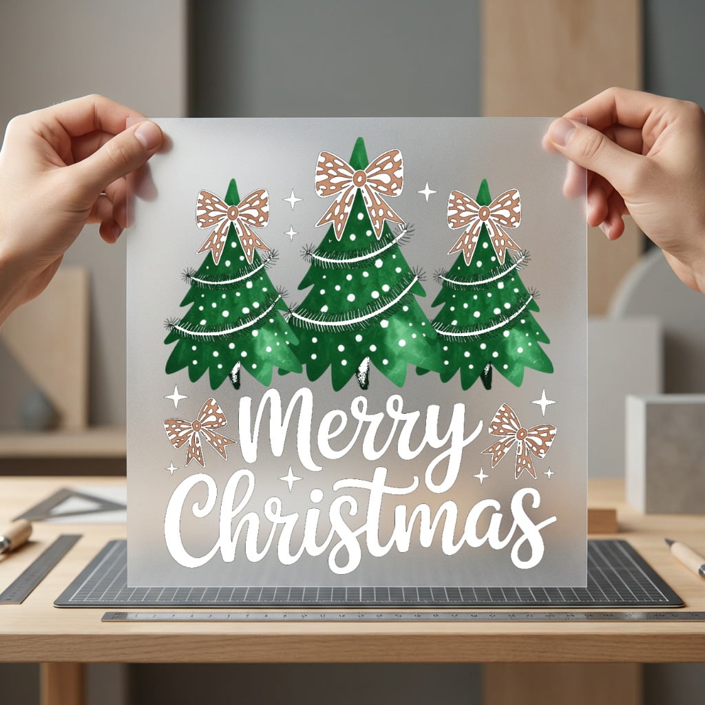 Merry Christmas Trees Bows Christmas Boho Ready to Press DTF Transfer for Dtf