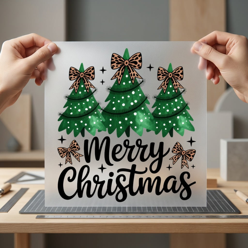 Merry Christmas Trees Bows Christmas Boho Ready to Press DTF Transfer for Dtf