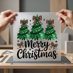 Merry Christmas Trees Bows Christmas Boho Ready to Press DTF Transfer for Dtf