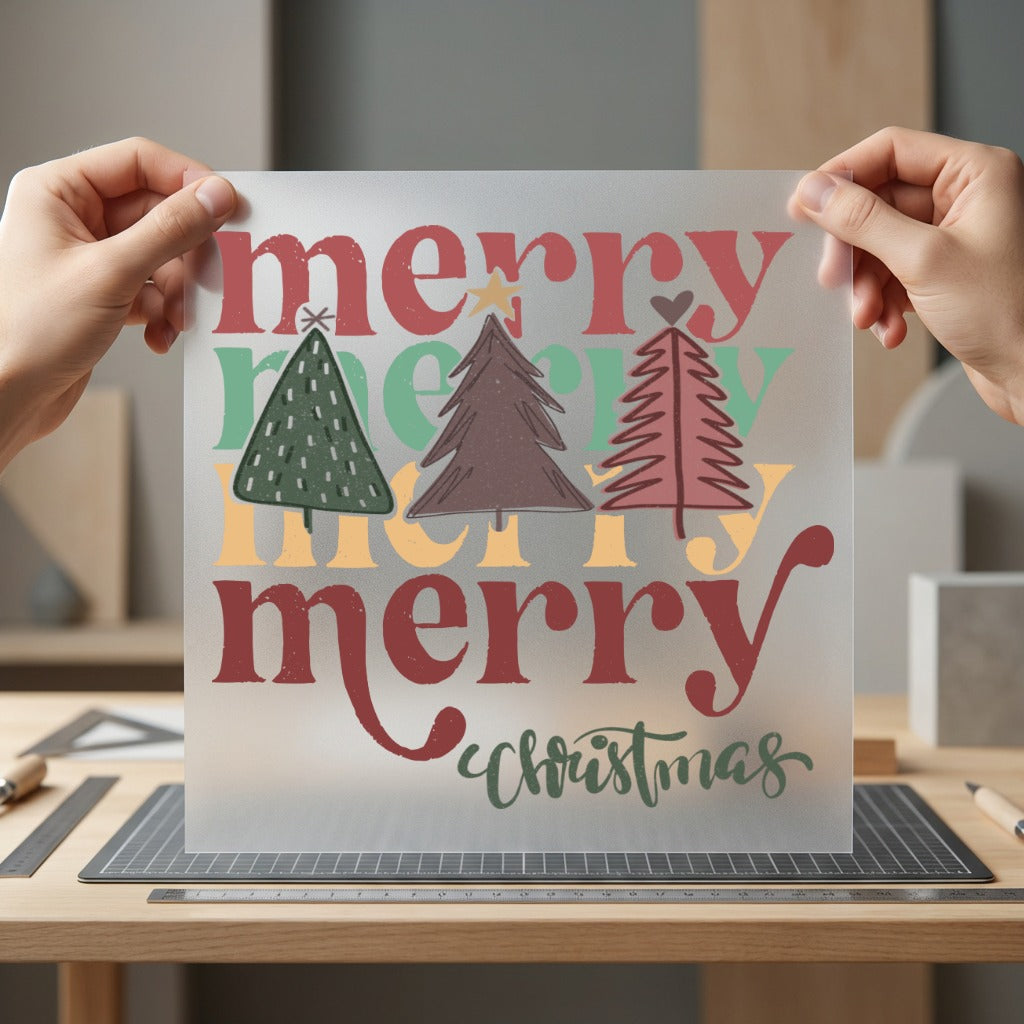 Merry Christmas Trees Retro Christmas Vintage Ready to Press DTF Transfer for Dtf