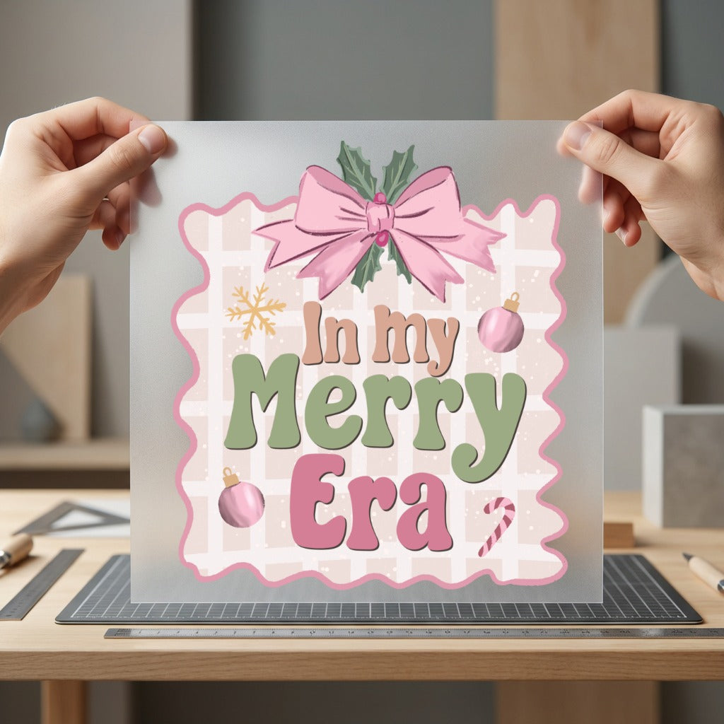 Merry Era Christmas Bow Christmas Vintage Ready to Press DTF Transfer for Dtf