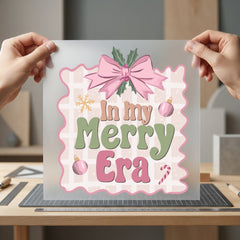 Merry Era Christmas Bow Christmas Vintage Ready to Press DTF Transfer for Dtf