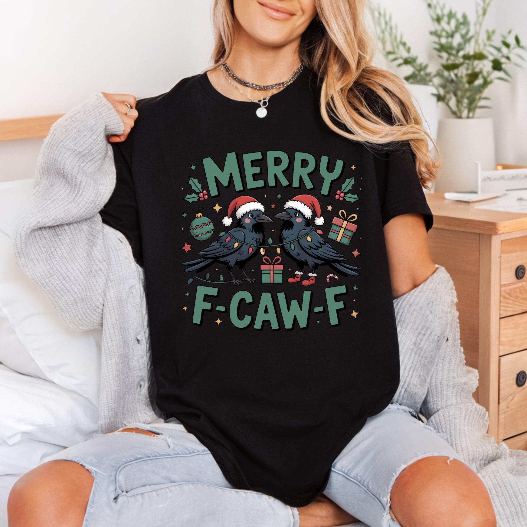 Merry F-caw-f Crow Christmas Christmas Funny Ready to Press DTF Transfer for Dtf