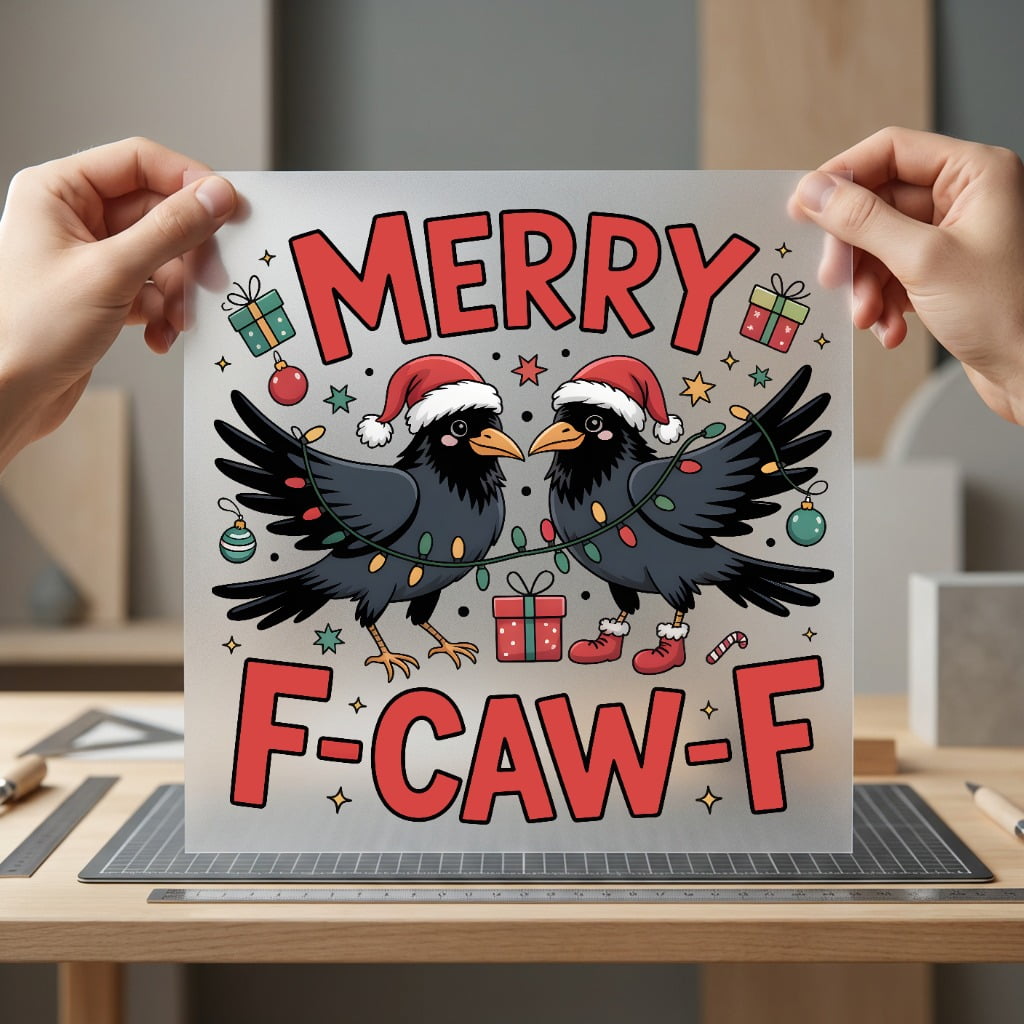 Merry F-caw-f Crow Funny Christmas Funny Ready to Press DTF Transfer for Dtf