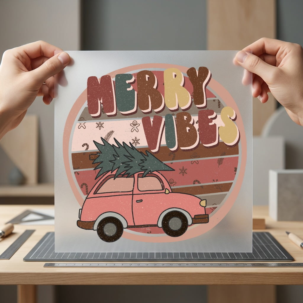 Merry Vibes Christmas Car Christmas Vintage Ready to Press DTF Transfer for Dtf