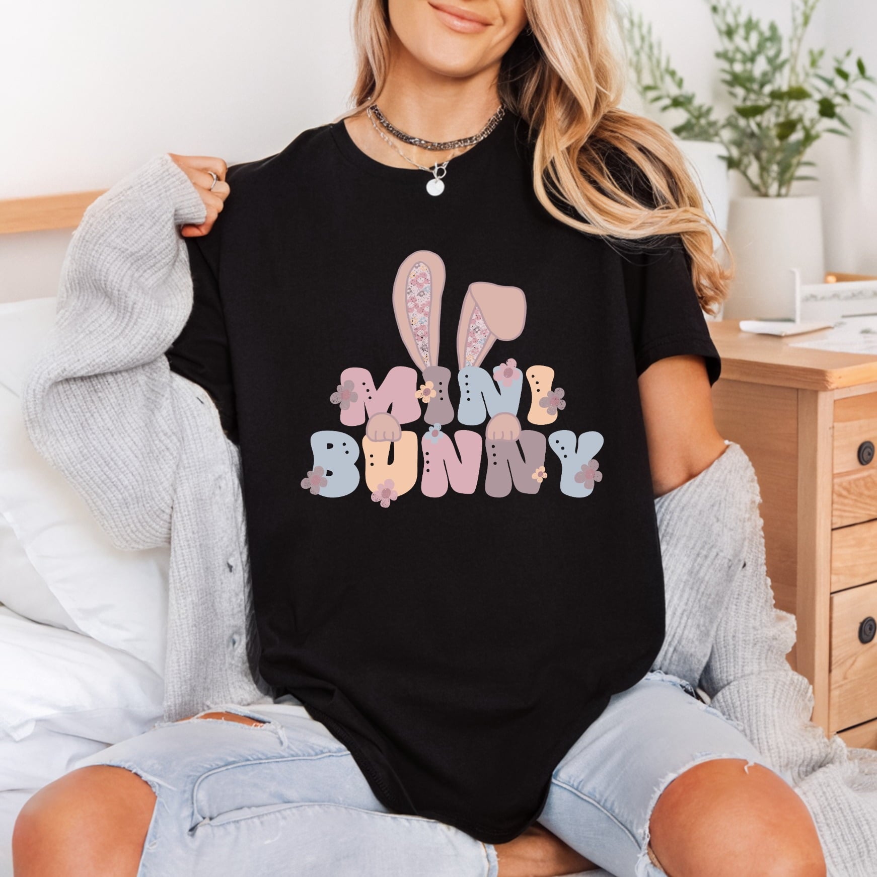 Mini Bunny Floral Text Easter Aesthetic Ready to Press DTF Transfer for Dtf