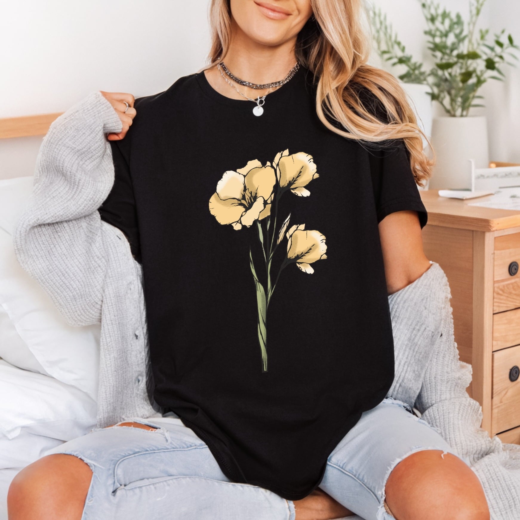Minimalist Yellow Floral Botanical Minimalist Aesthetic Ready to Press DTF Transfer for Dtf