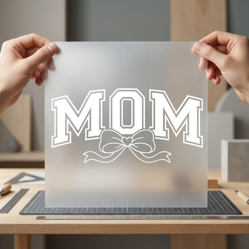 Mom Cheer Bow Outline Mom Ready to Press DTF Transfer for Dtf