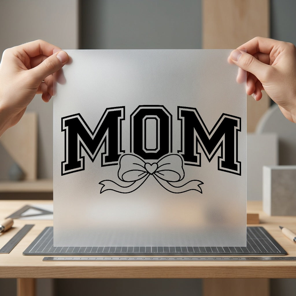 Mom Cheer Bow Outline Mom Ready to Press DTF Transfer for Dtf
