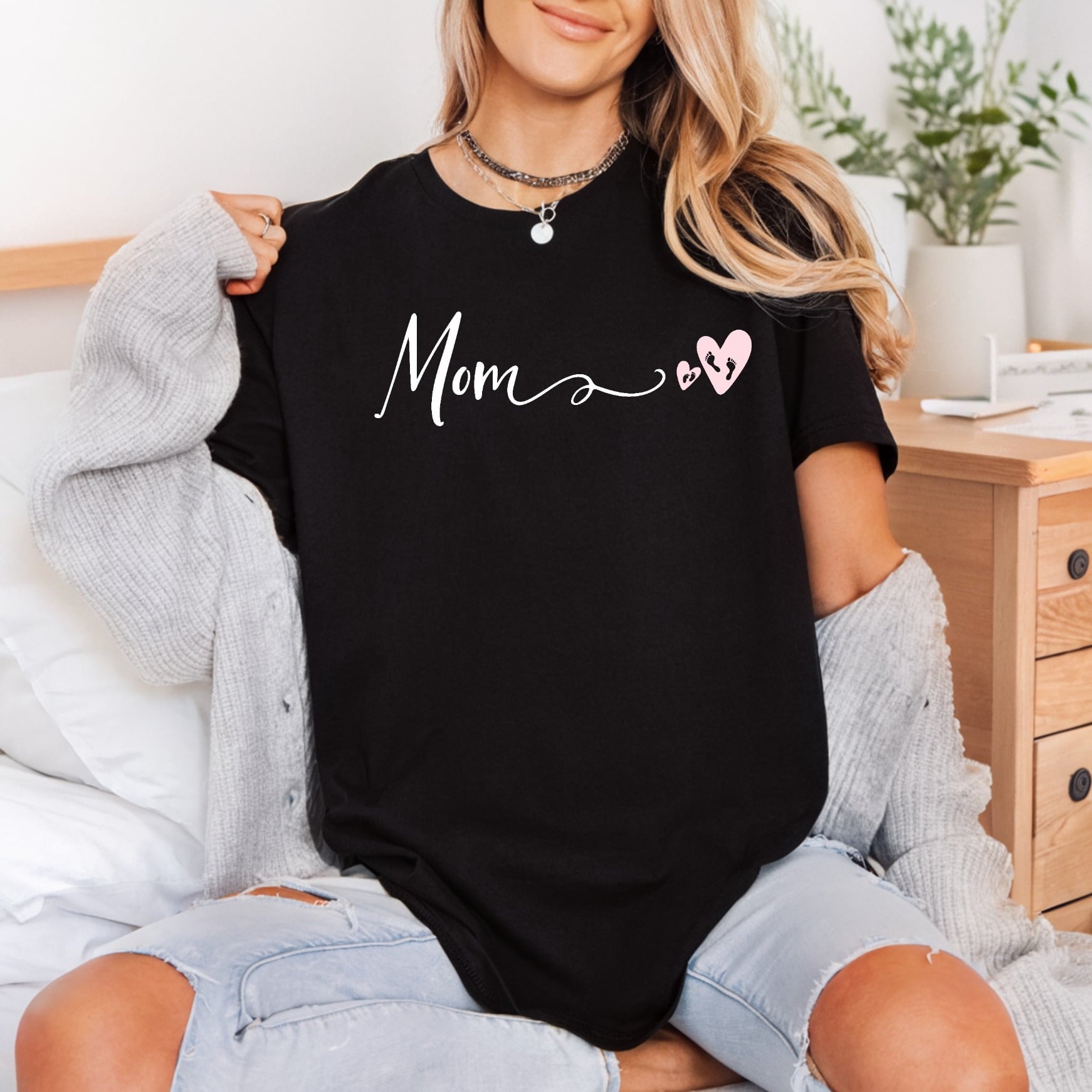 Mom Hearts Footprints Diy Mom Aesthetic Ready to Press DTF Transfer for Dtf