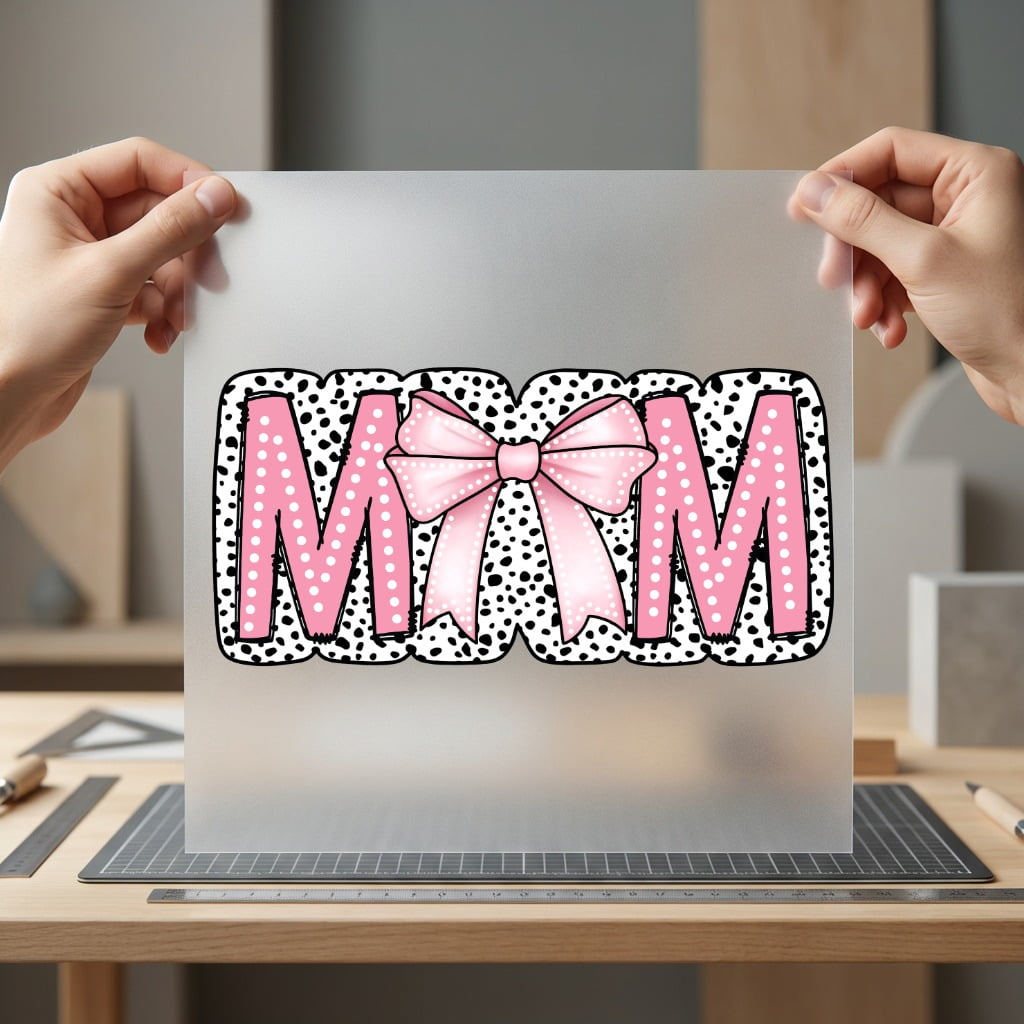 Mom Pink Bow Polka Mom Pet Ready to Press DTF Transfer for Dtf