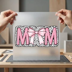 Mom Pink Bow Polka Mom Pet Ready to Press DTF Transfer for Dtf