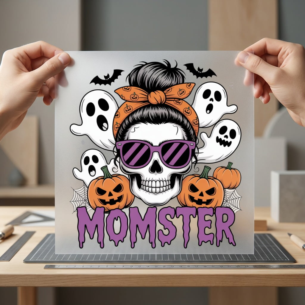 Momster Halloween Skull Bandana Halloween Mom Ready to Press DTF Transfer for Dtf