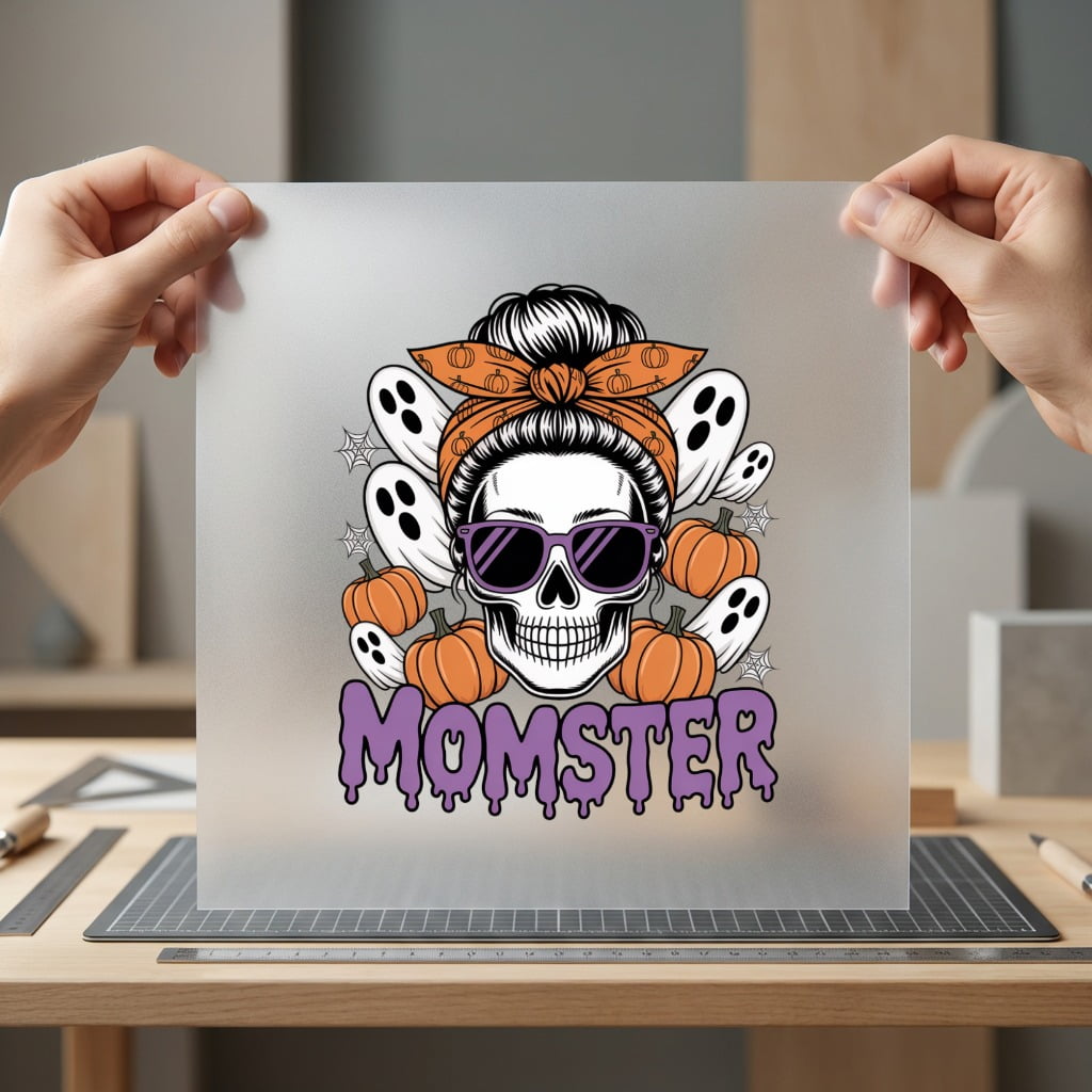 Momster Skull Pumpkins Ghosts Halloween Mom Ready to Press DTF Transfer for Dtf