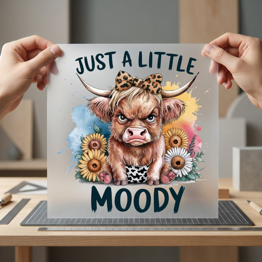 Moody Highland Cow Watercolor Funny Pet Ready to Press DTF Transfer for Dtf