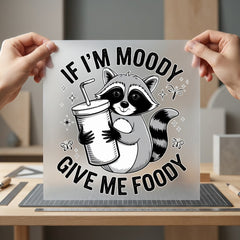 Moody Raccoon Holding Drink Funny Sarcastic Ready to Press DTF Transfer for Dtf