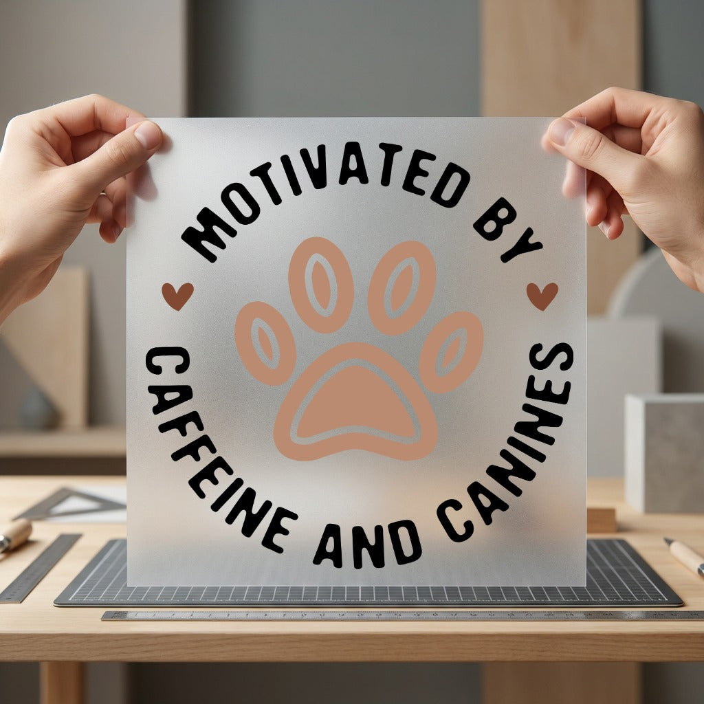 Motivated Caffeine Canines Dog Mom Dad Ready to Press DTF Transfer for Dtf