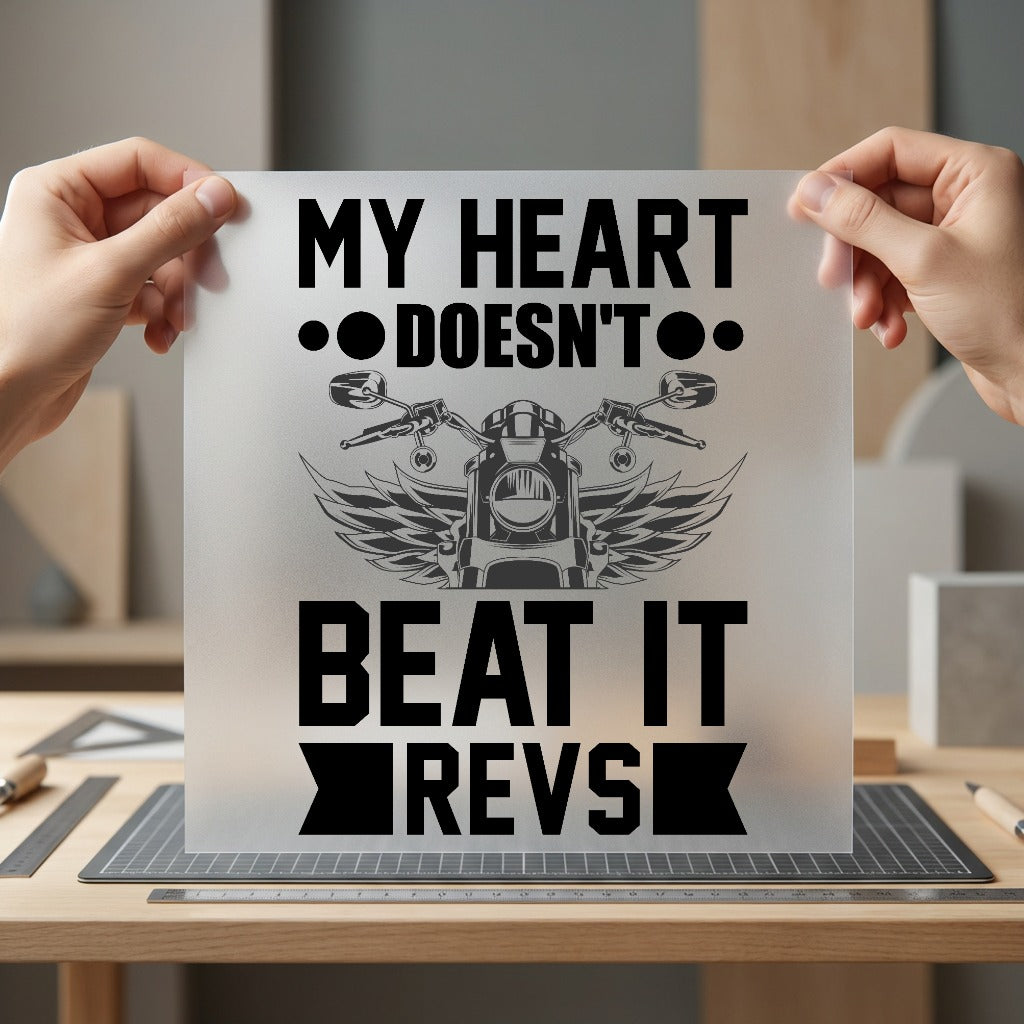 Motorcycle Heartbeat Revs Biker Vintage Ready to Press DTF Transfer for Dtf