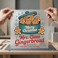 Mrs Claus Gingerbread Bakery Christmas Ready to Press DTF Transfer for Dtf