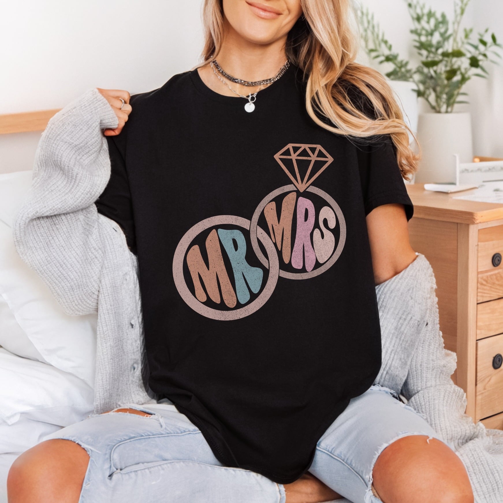 Mrs Rings Retro Wedding Vintage Retro Ready to Press DTF Transfer for Dtf