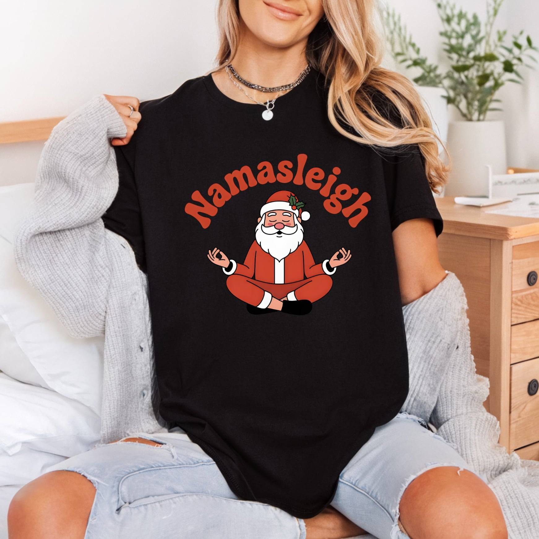 Namasleigh Santa Holiday Diy Christmas Fitness Ready to Press DTF Transfer for Dtf