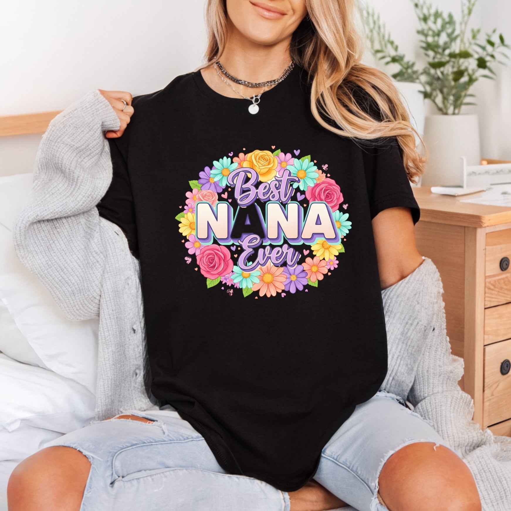 Nana Ever Floral Wreath Grandma Floral Ready to Press DTF Transfer for Dtf