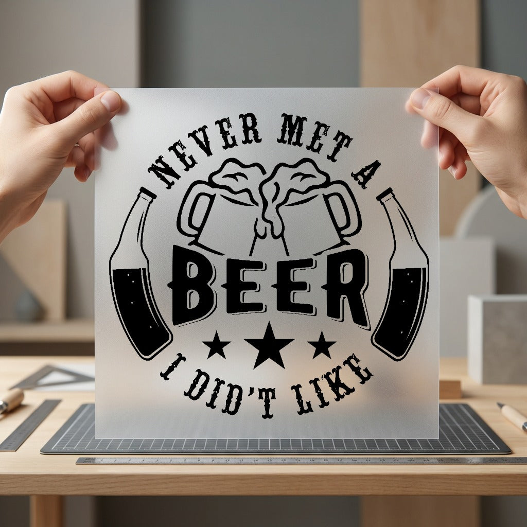 Never Met Beer Didn Funny Vintage Ready to Press DTF Transfer for Dtf