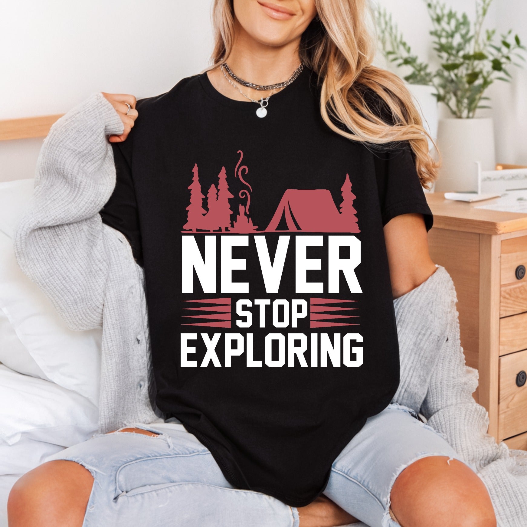 Never Stop Exploring Camping Camping Ready to Press DTF Transfer for Dtf