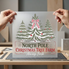 North Pole Christmas Tree Christmas Winter Ready to Press DTF Transfer for Dtf