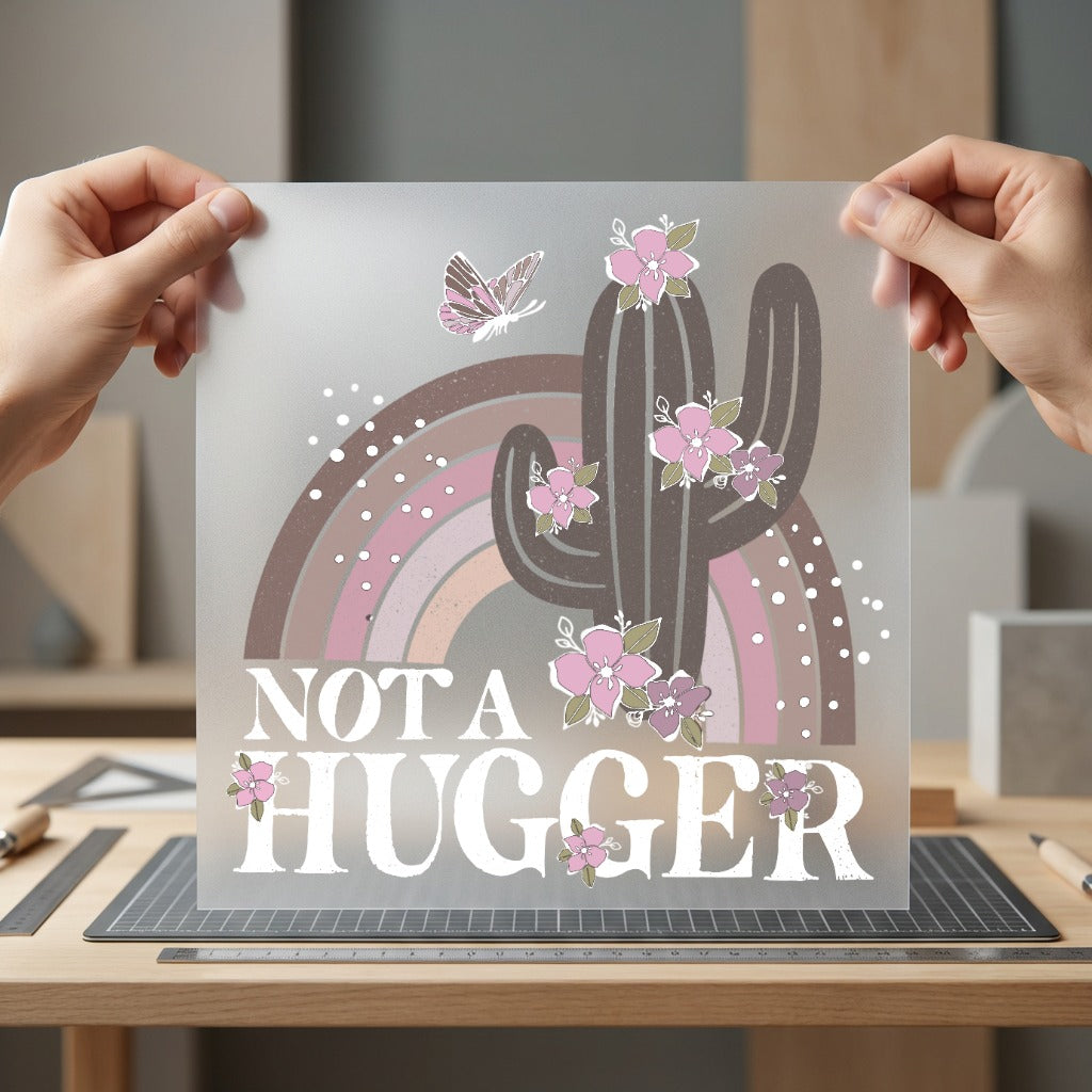 Not Hugger Cactus Rainbow Funny Sarcastic Ready to Press DTF Transfer for Dtf