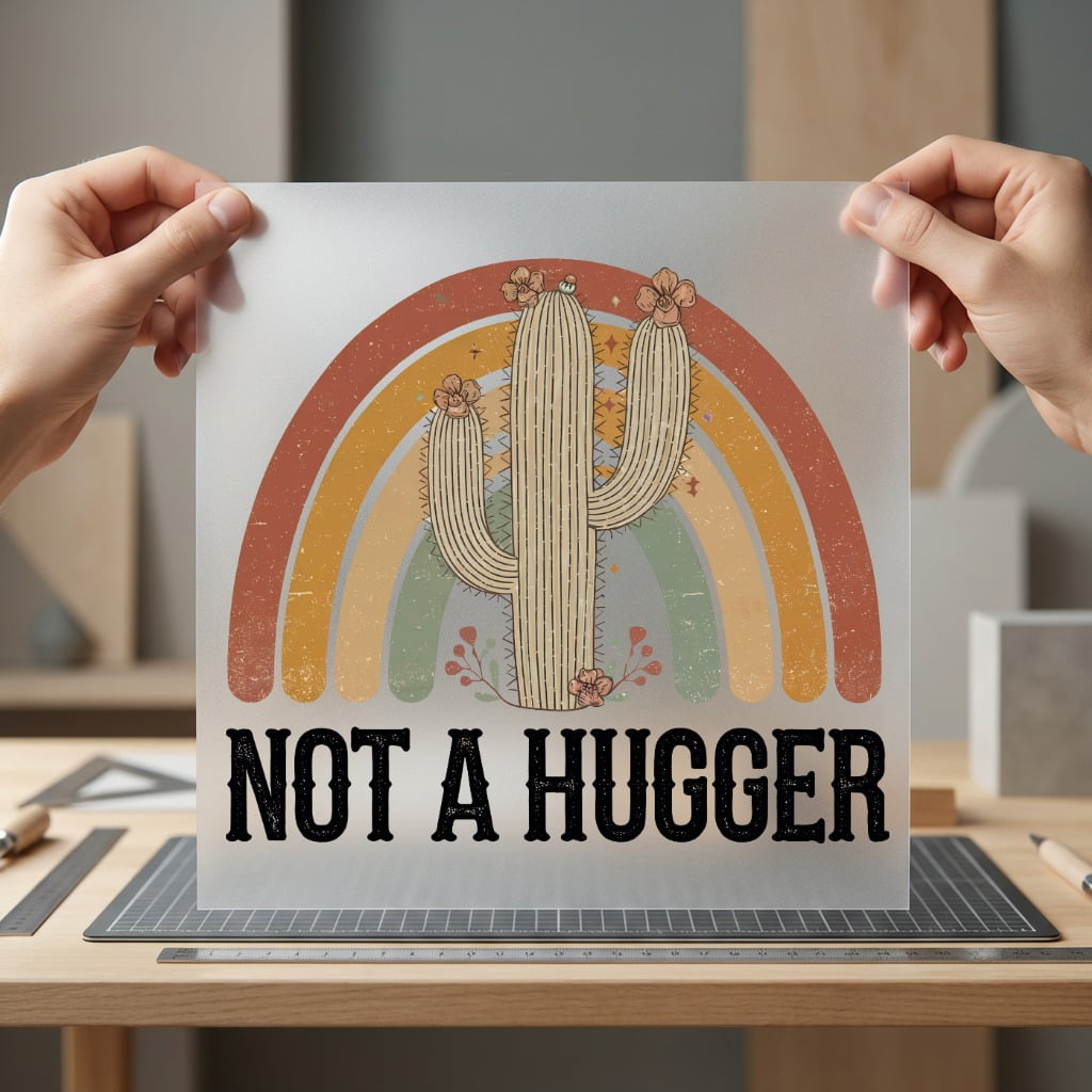 Not Hugger Cactus Rainbow Funny Sarcastic Ready to Press DTF Transfer for Dtf
