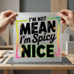 Not Mean Spicy Humorous Funny Sarcastic Ready to Press DTF Transfer for Dtf