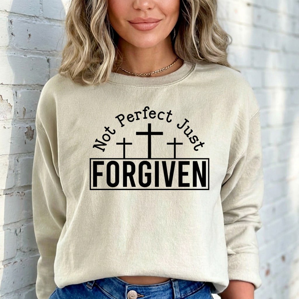 Not Perfect Just Forgiven | Crosses of Grace Sweatshirt - Luckets.com