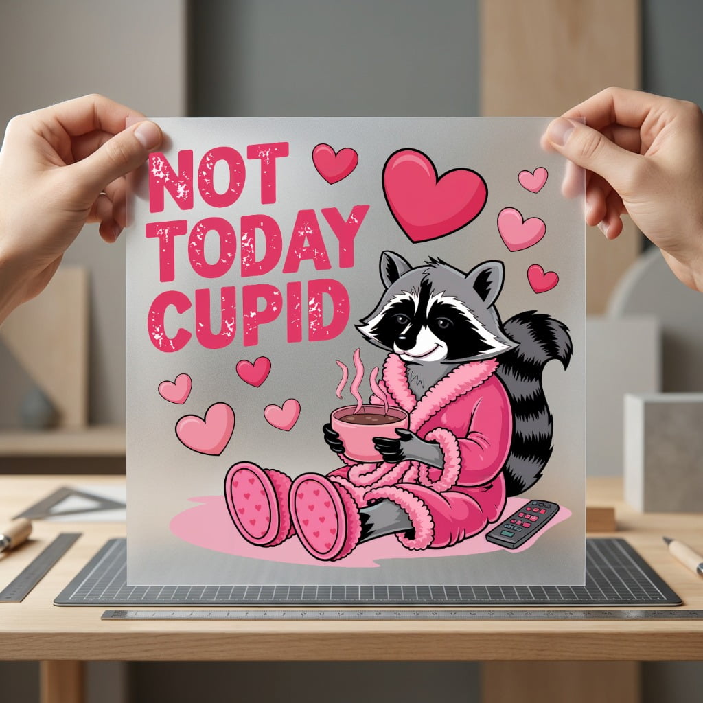 Not Today Cupid Raccoon Valentine Funny Ready to Press DTF Transfer for Dtf