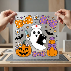 Nurse Ghost Pumpkins Halloween Halloween Nurse Ready to Press DTF Transfer for Dtf