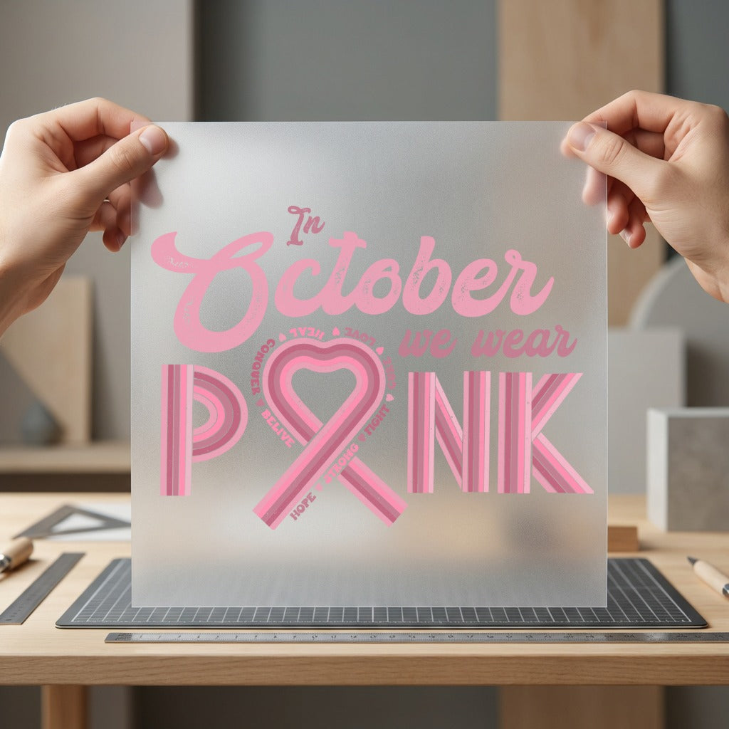 October Wear Pink Breast Vintage Retro Ready to Press DTF Transfer for Dtf