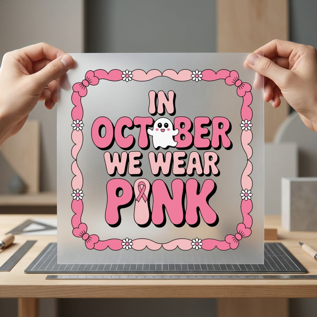 October Wear Pink Ghost Halloween Retro Ready to Press DTF Transfer for Dtf