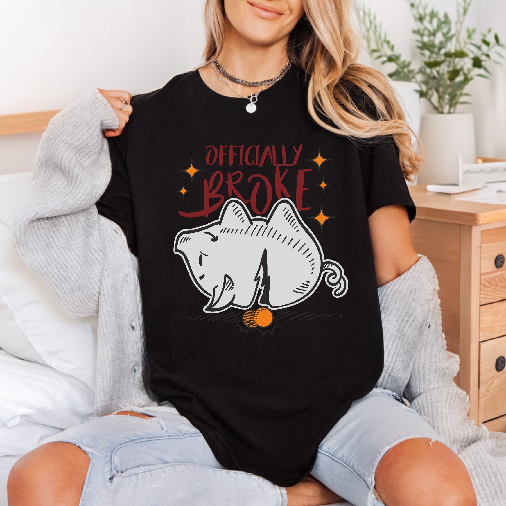 Officially Broke Piggy Bank Funny Sarcastic Ready to Press DTF Transfer for Dtf