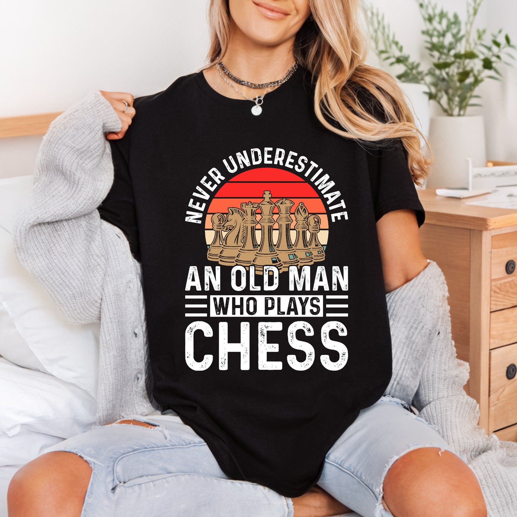 Old Man Chess Retro Grandpa Retro Ready to Press DTF Transfer for Dtf