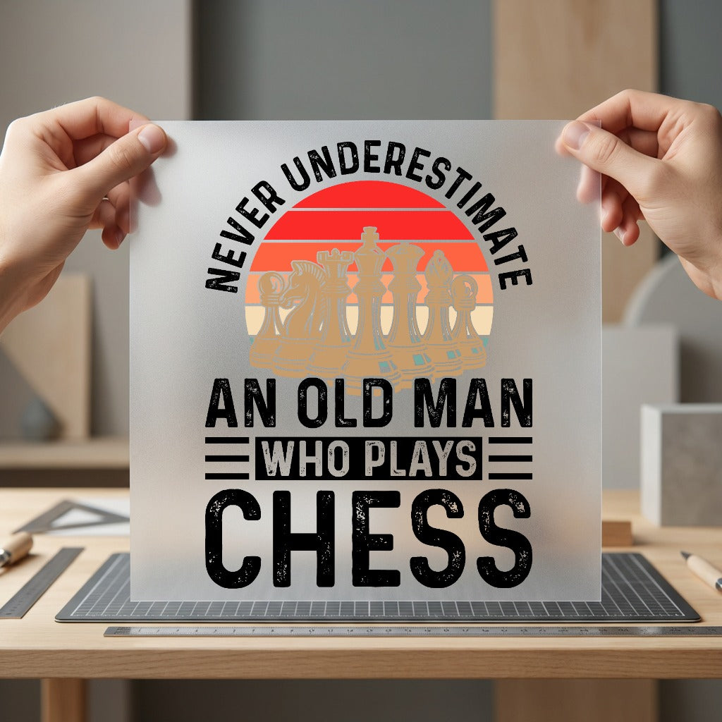 Old Man Chess Retro Grandpa Retro Ready to Press DTF Transfer for Dtf
