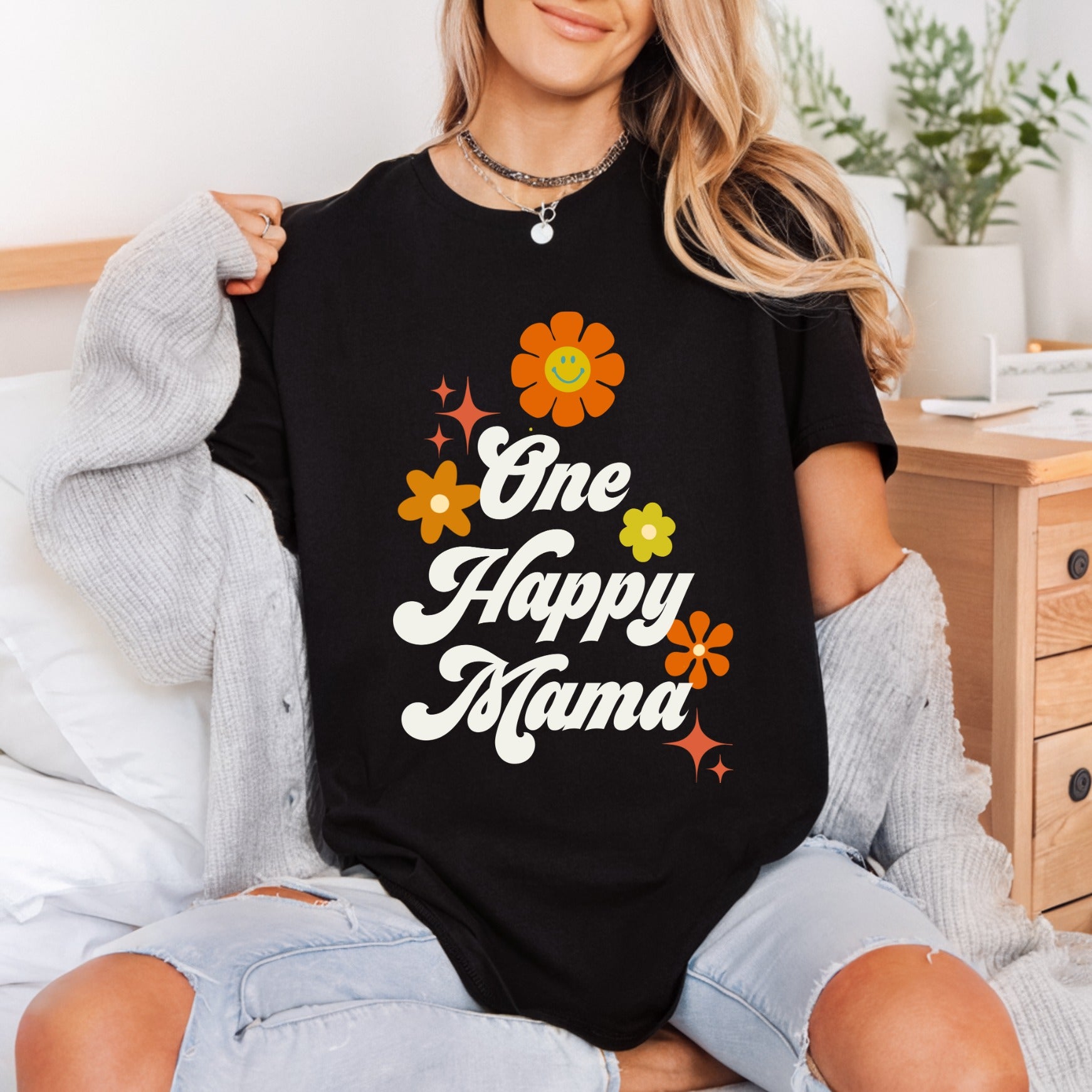 One Happy Mama Retro Mom Retro Ready to Press DTF Transfer for Dtf