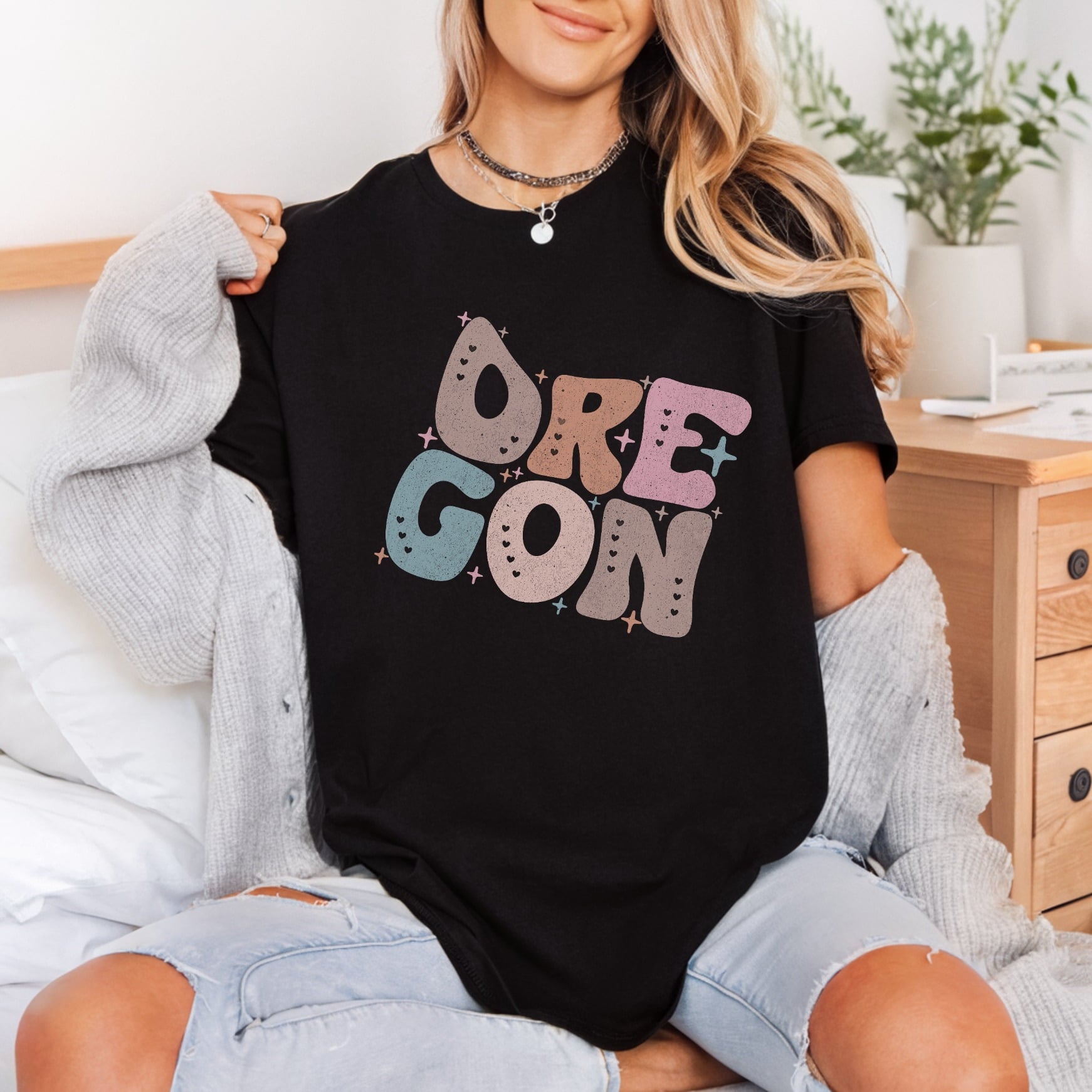 Oregon Bubbly Hearts Retro Usa Retro Ready to Press DTF Transfer for Dtf