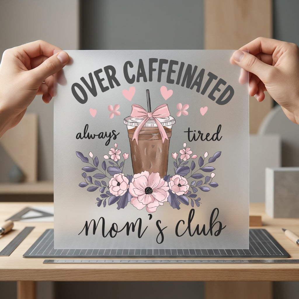 Over Caffeinated Mom Club Mom Funny Ready to Press DTF Transfer for Dtf