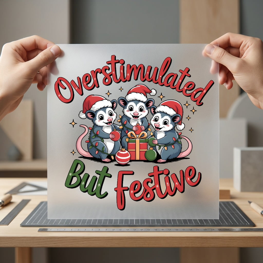 Overstimulated But Festive Opossums Christmas Funny Ready to Press DTF Transfer for Dtf
