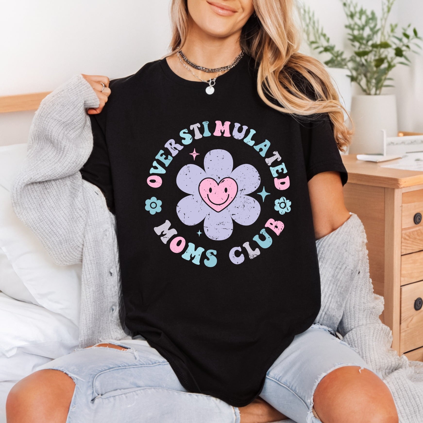 Overstimulated Moms Club Retro Mom Funny Ready to Press DTF Transfer for Dtf