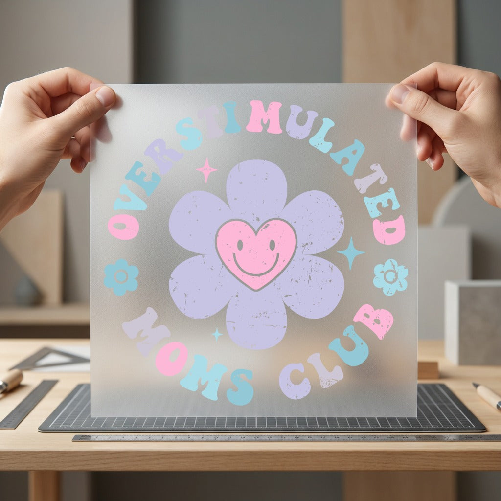 Overstimulated Moms Club Retro Mom Funny Ready to Press DTF Transfer for Dtf