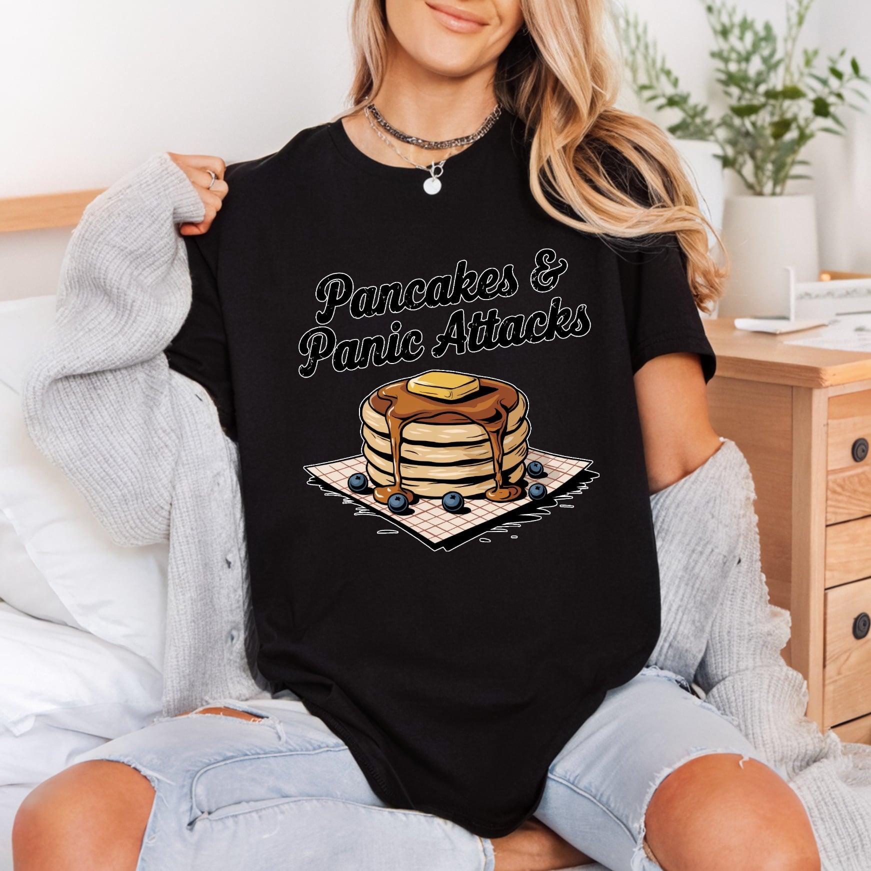 Pancakes Panic Attacks Retro Funny Sarcastic Ready to Press DTF Transfer for Dtf